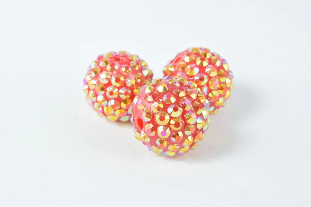 18mm Rhinestone Resin Beads, Shamballa, Round Ball Beads, for Macrame Bracelet, Basketball wives Earring 11Colors set of 10 PCs