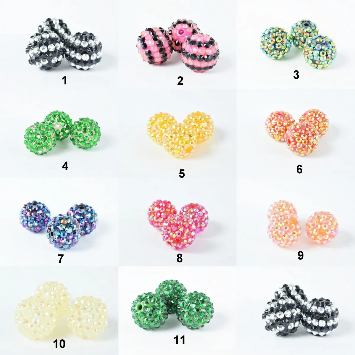18mm Rhinestone Resin Beads, Shamballa, Round Ball Beads, for Macrame Bracelet, Basketball wives Earring 11Colors set of 10 PCs