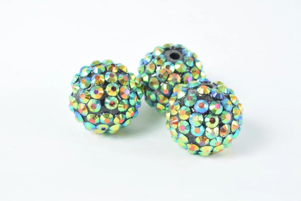 18mm Rhinestone Resin Beads, Shamballa, Round Ball Beads, for Macrame Bracelet, Basketball wives Earring 11Colors set of 10 PCs