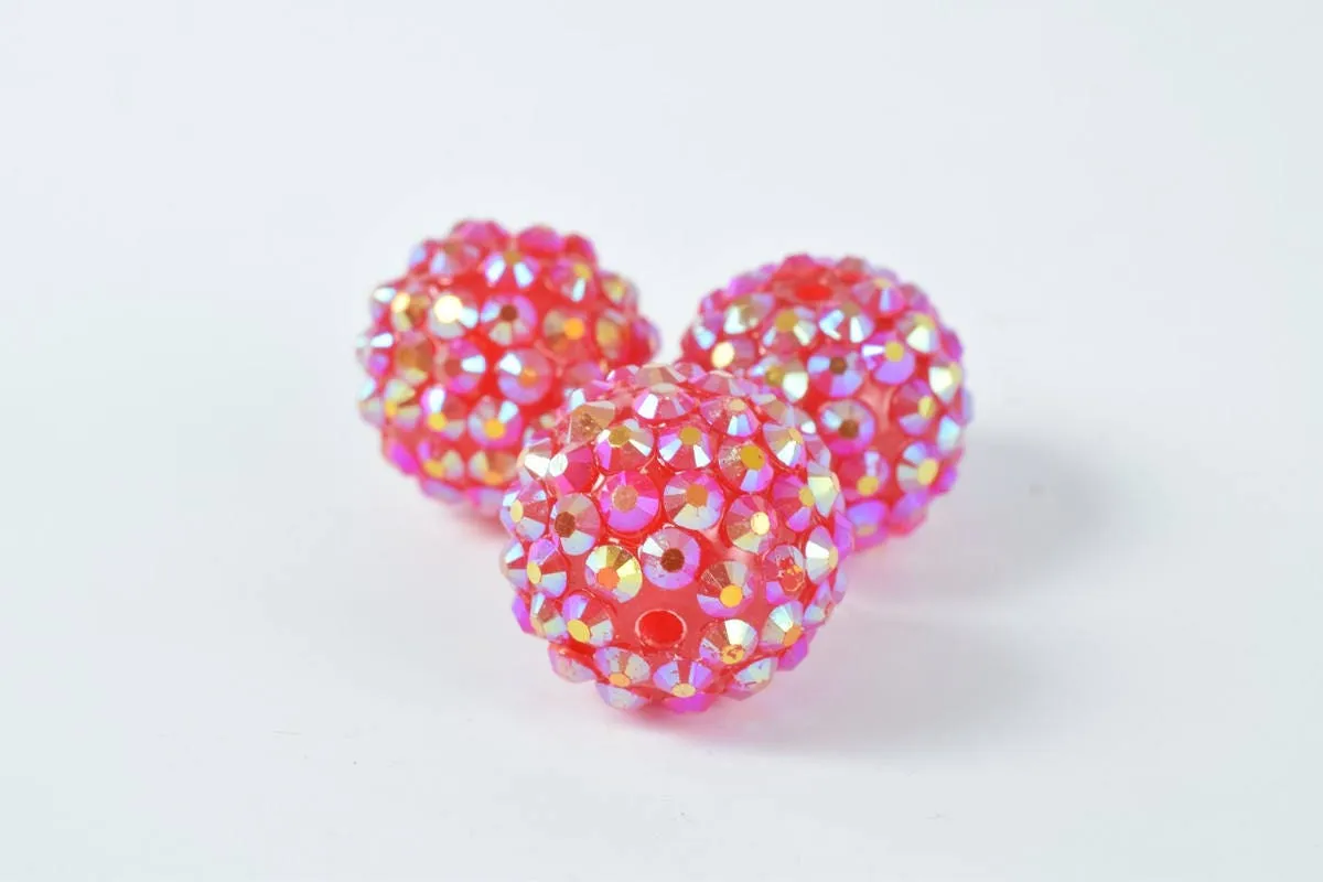 18mm Rhinestone Resin Beads, Shamballa, Round Ball Beads, for Macrame Bracelet, Basketball wives Earring 11Colors set of 10 PCs