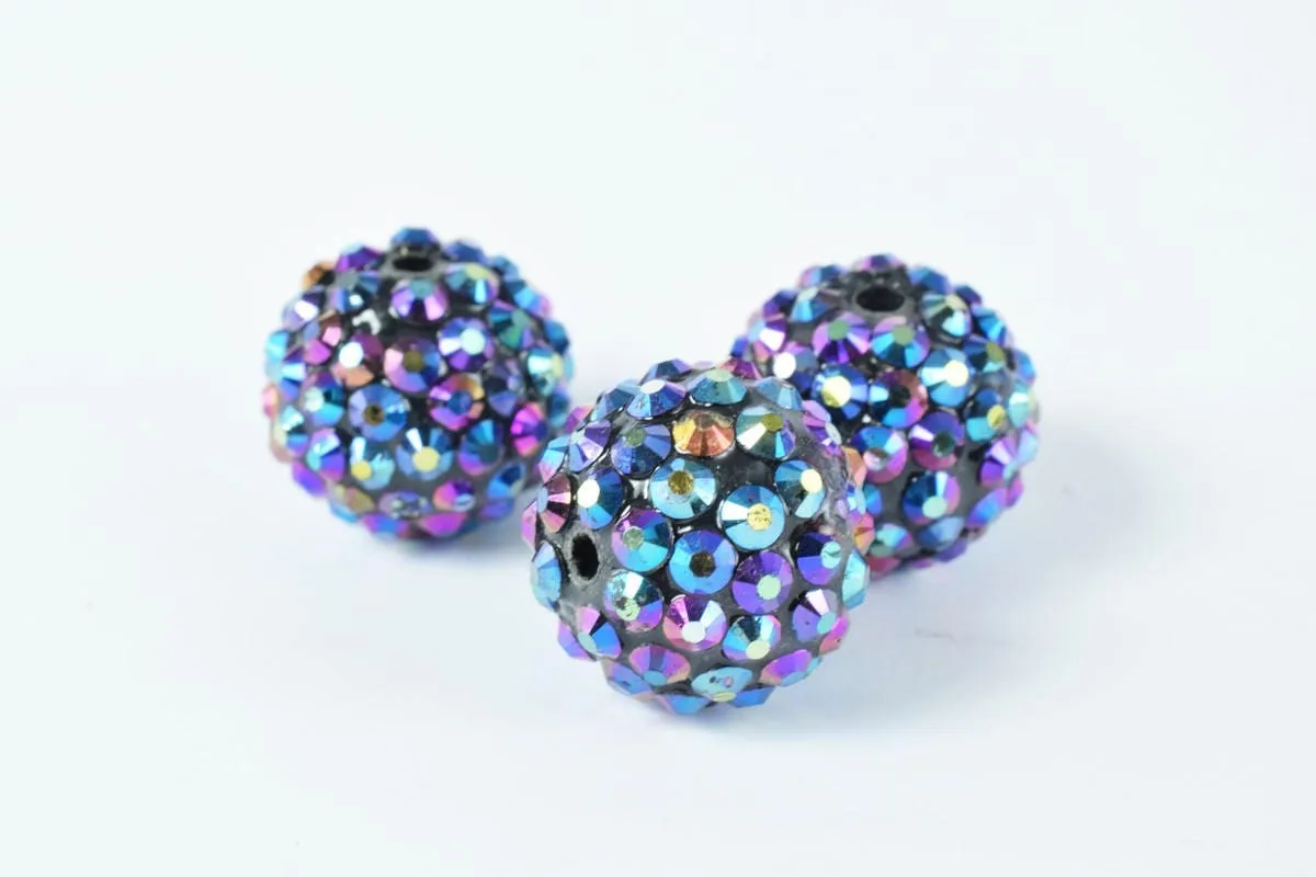 18mm Rhinestone Resin Beads, Shamballa, Round Ball Beads, for Macrame Bracelet, Basketball wives Earring 11Colors set of 10 PCs