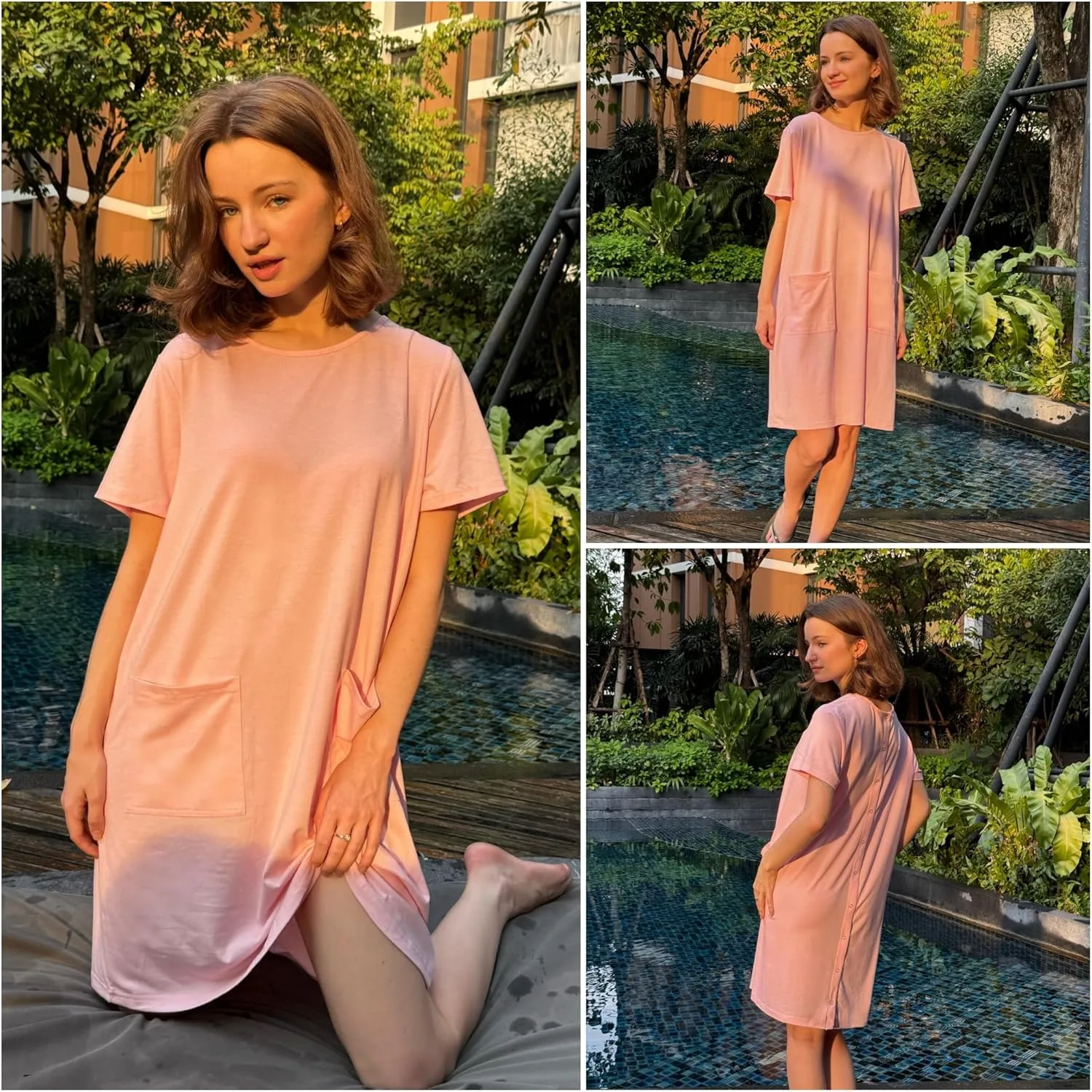 Deyeek Hospital Gowns for Women Open Back Tear Away Snap Nursing Dress Short Sleeve Soft Adaptive Clothing With Pockets