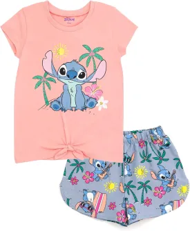 Disney Floral T-Shirt and Chambray Shorts Outfit Set Infant to Big Kid Sizes (12 Months - 14-16)