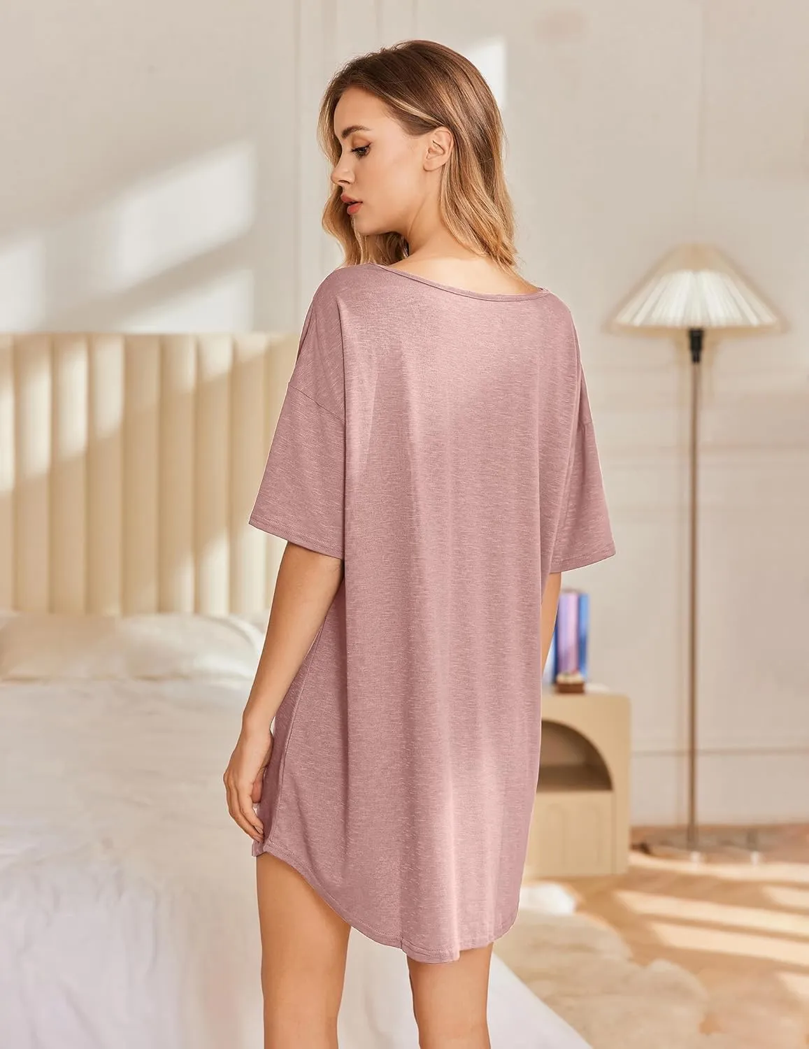 Ekouaer Nightgowns for Women 3 Pack Sleepshirt Short Sleeve Nightshirt V Neck Sleepdress Oversized Sleepwear
