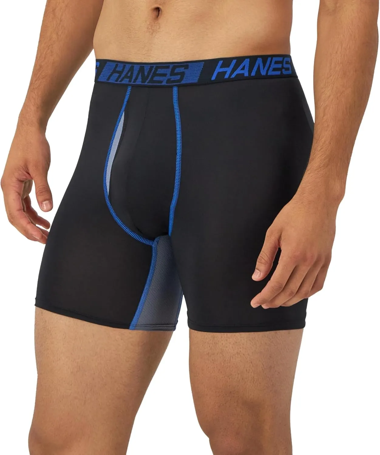 Hanes Mens Total Support Pouch Boxer Briefs, X-Temp Cooling, Moisture-Wicking Underwear, Regular, Long-leg and Trunk, 3-Pack