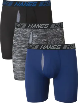 Hanes Mens Total Support Pouch Boxer Briefs, X-Temp Cooling, Moisture-Wicking Underwear, Regular, Long-leg and Trunk, 3-Pack