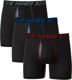 Hanes Mens Total Support Pouch Boxer Briefs, X-Temp Cooling, Moisture-Wicking Underwear, Regular, Long-leg and Trunk, 3-Pack
