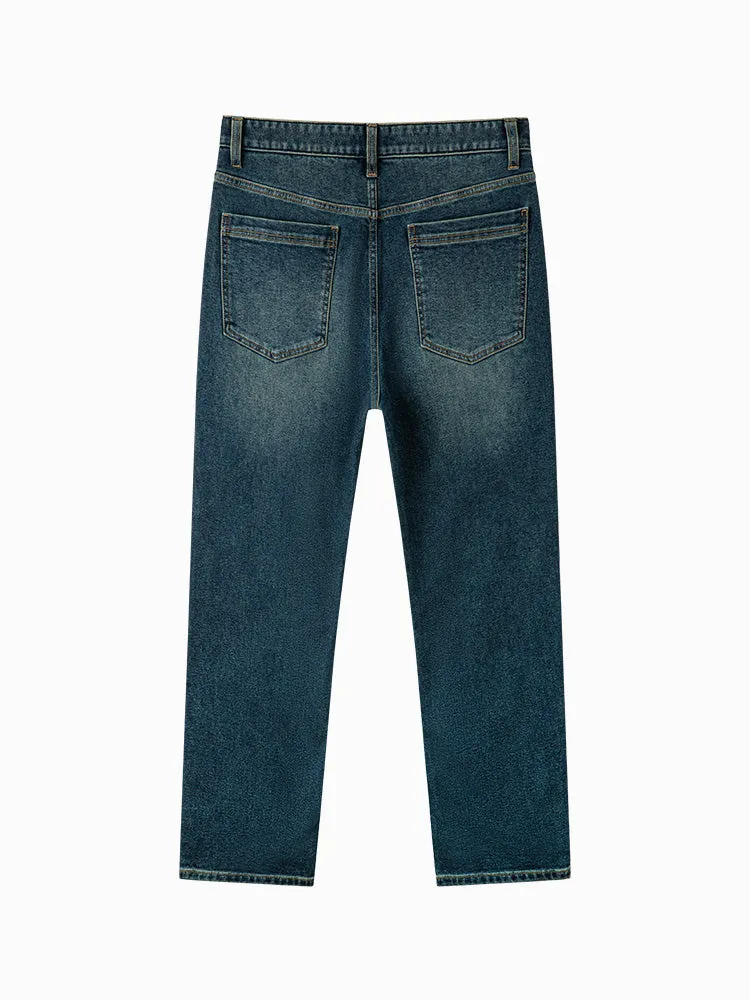 Men's denim yellow mud-dyed straight pants