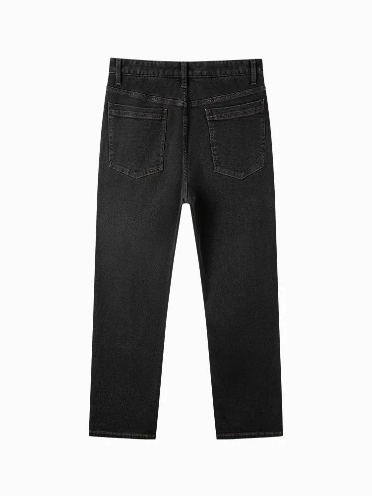 Men's denim yellow mud-dyed straight pants