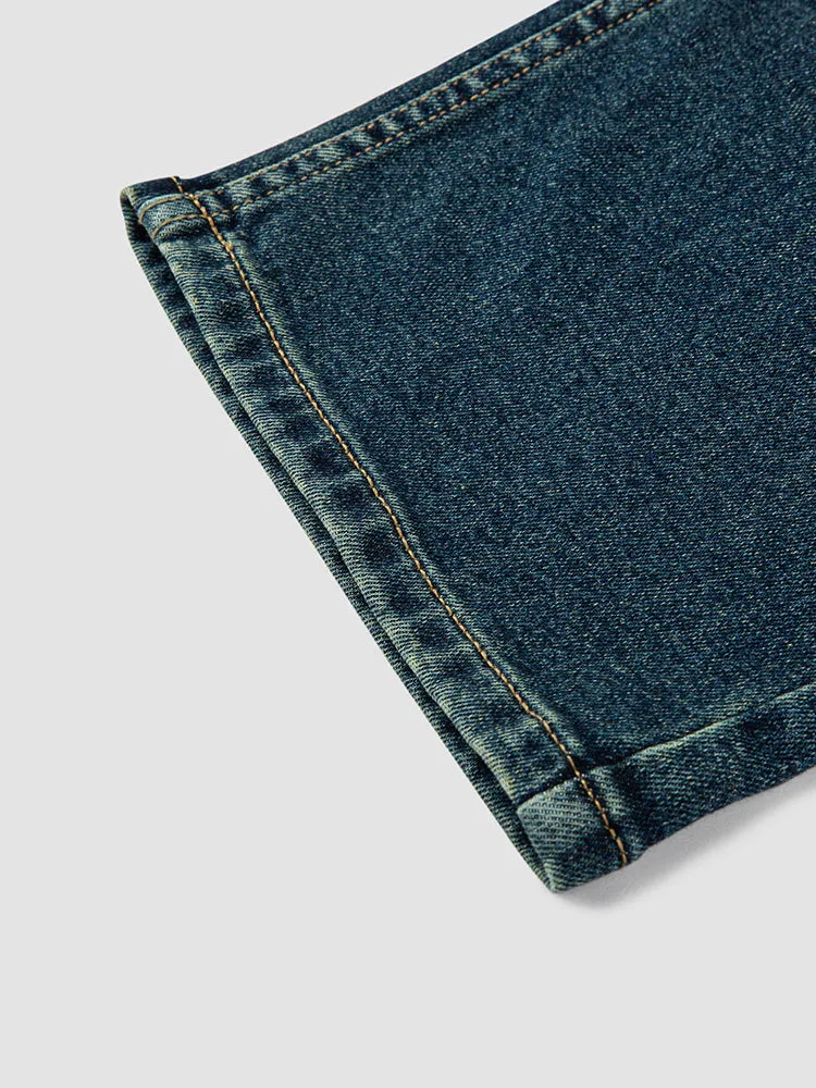 Men's denim yellow mud-dyed straight pants
