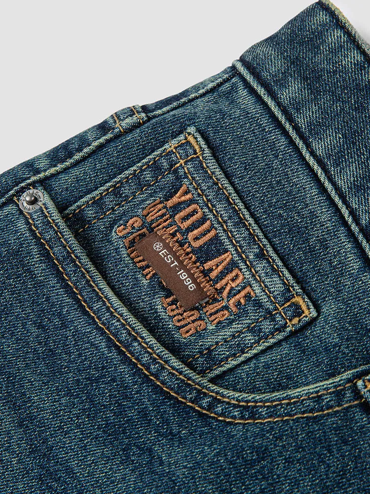 Men's denim yellow mud-dyed straight pants
