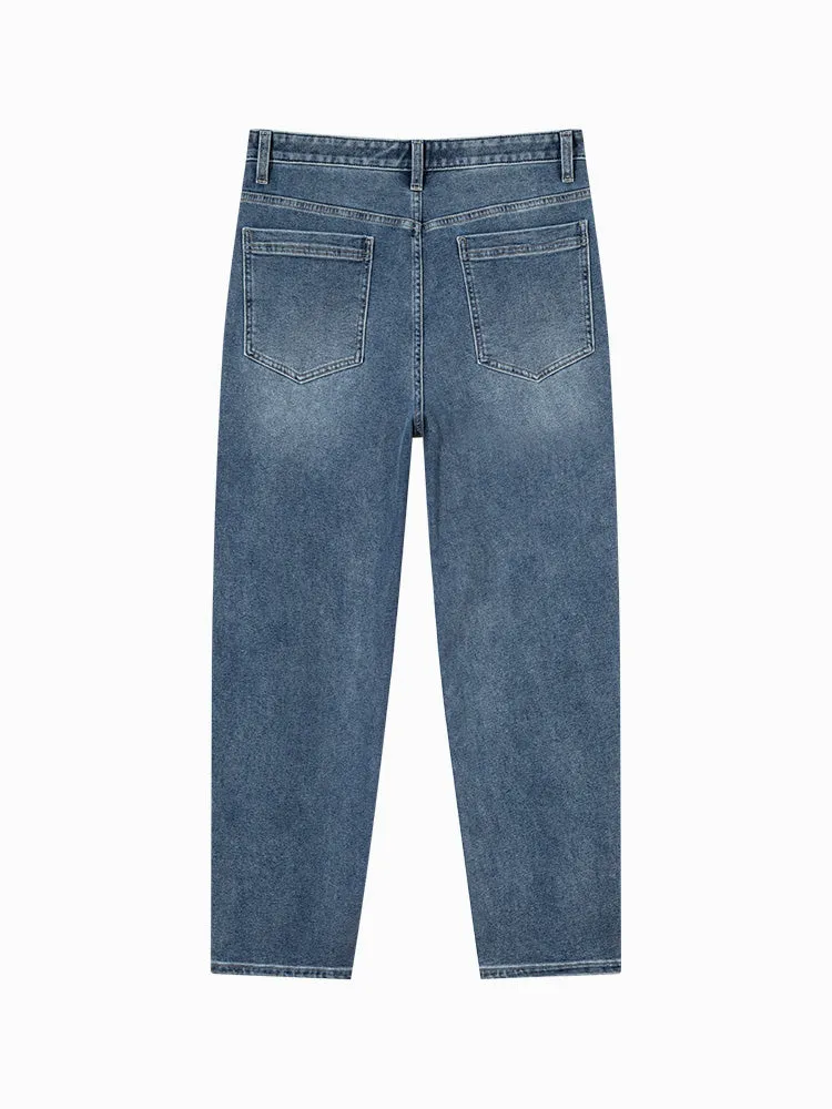 Men's denim yellow mud-dyed straight pants