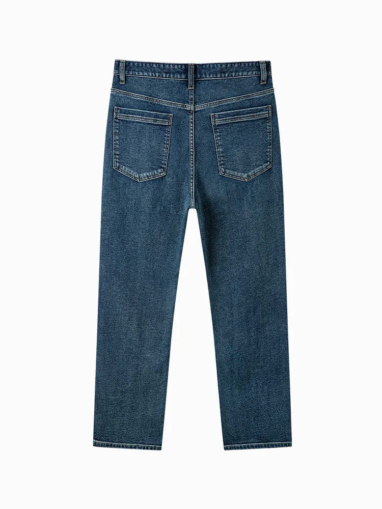 Men's denim yellow mud-dyed straight pants