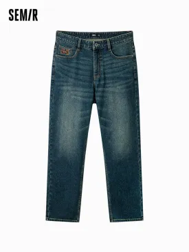 Men's denim yellow mud-dyed straight pants