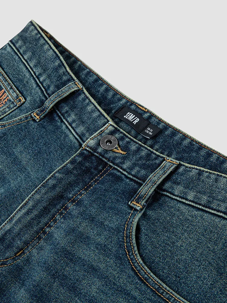 Men's denim yellow mud-dyed straight pants