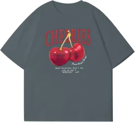 Oversized Graphic Tees Vintage Cherry Fruit Shirt for Men Aesthetic Printed Unisex T Shirts Short Sleeve Casual Tops