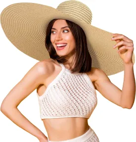 Oversized Sun Straw Hat for Women, UPF 50  Floppy Wide Brim Summer Hat, Foldable Roll Up Travel Hat Beach Hats for Women