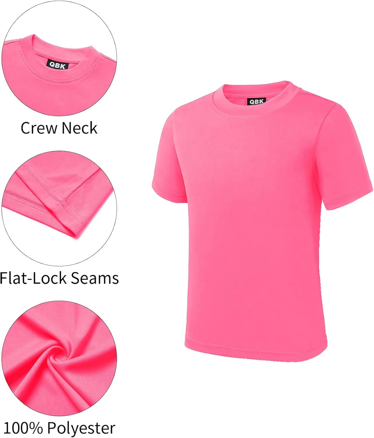 QBK 2T to Youth Neon Shirt Kids UPF 50  Dry Fit Athletic Short Sleeve T Shirts for Boys and Girls